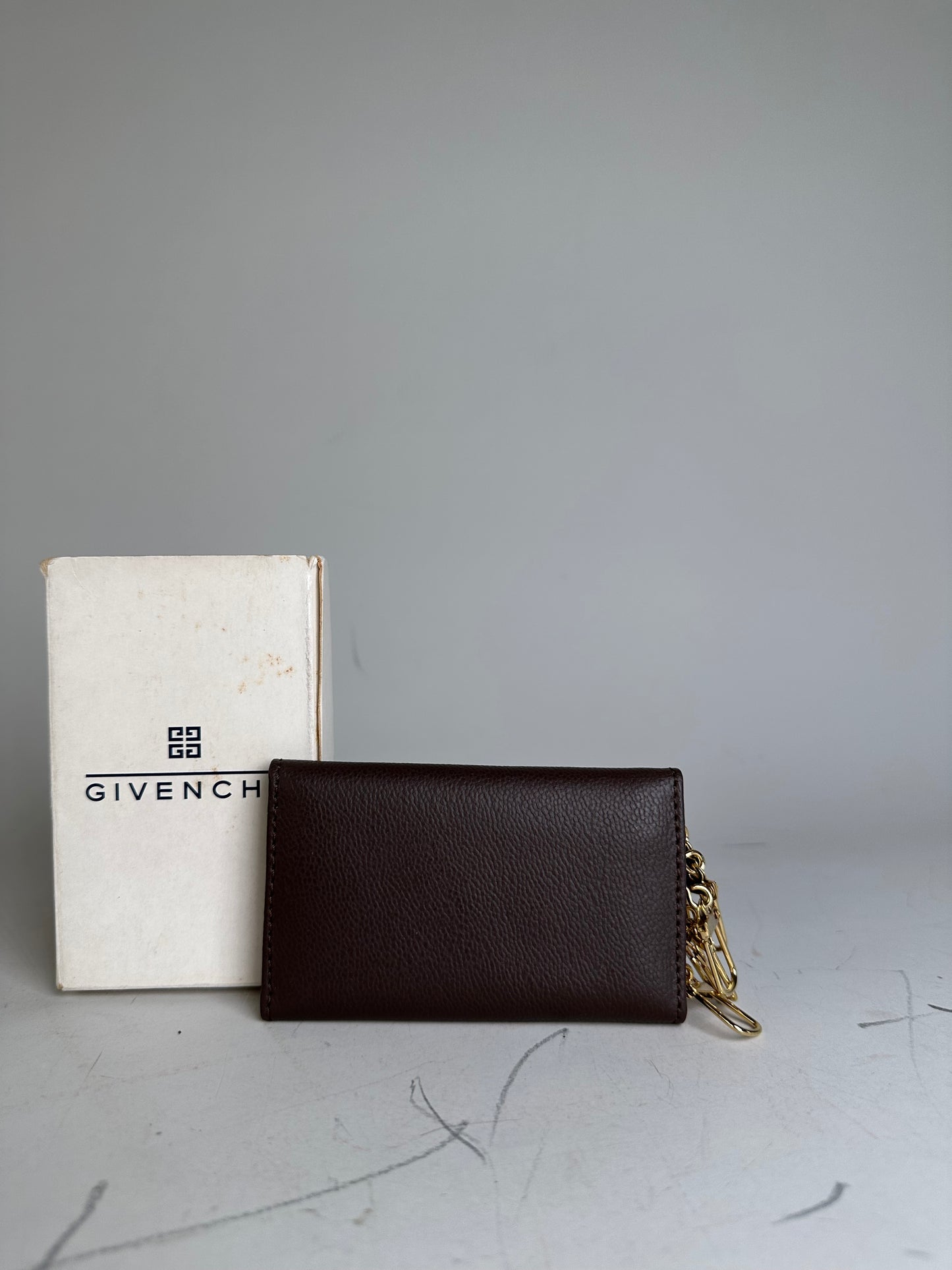 Vintage Givenchy Calfskin Leather Key Holder Dark Brown Gold