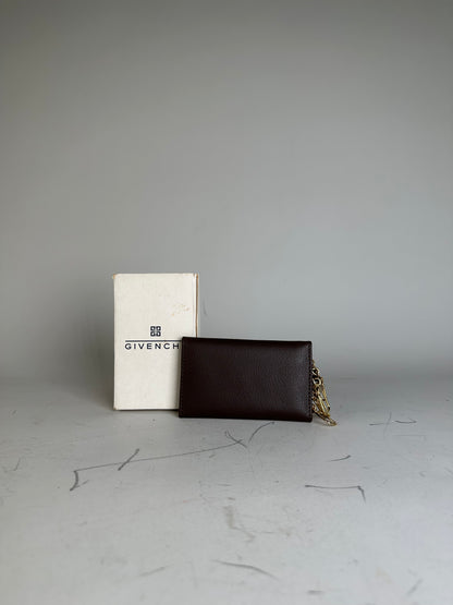 Vintage Givenchy Calfskin Leather Key Holder Dark Brown Gold