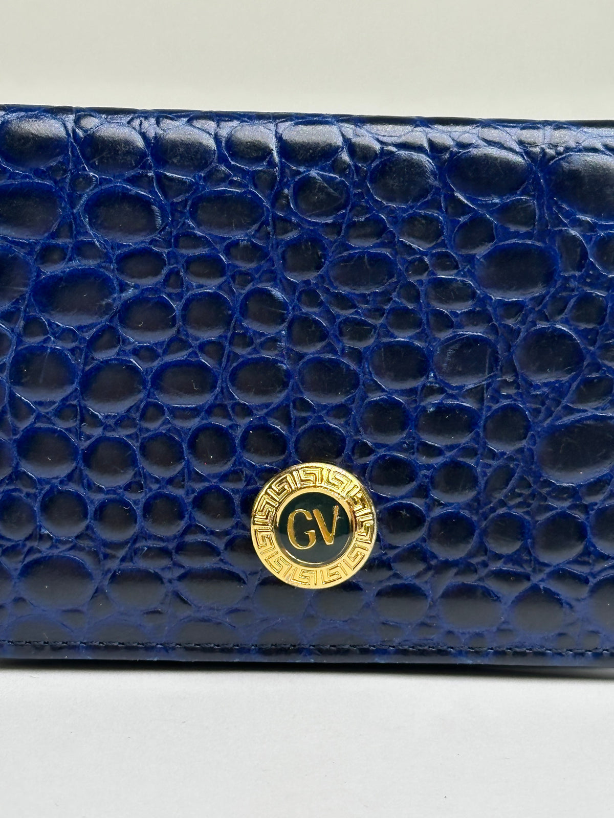 Vintage Versace Crocodile-Effect Bifold Wallet c. Early 1990s Navy