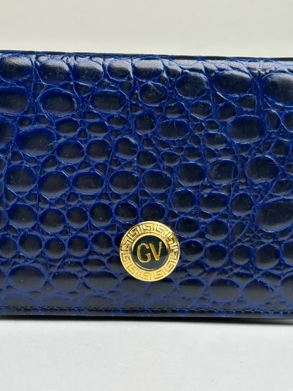 Vintage Versace Crocodile-Effect Bifold Wallet c. Early 1990s Navy