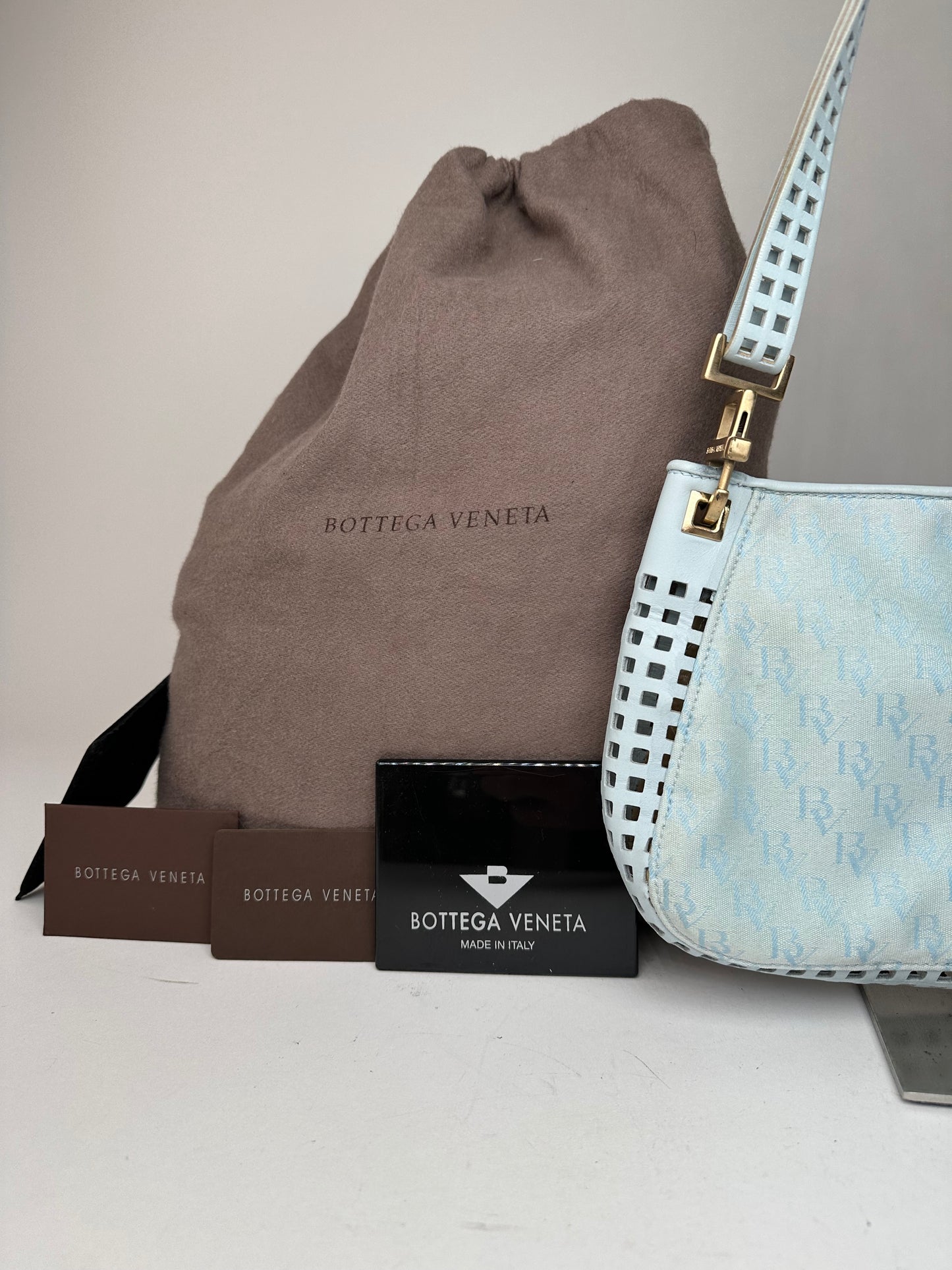 Vintage Bottega Veneta Monogram Suede Leather Bag Turquoise