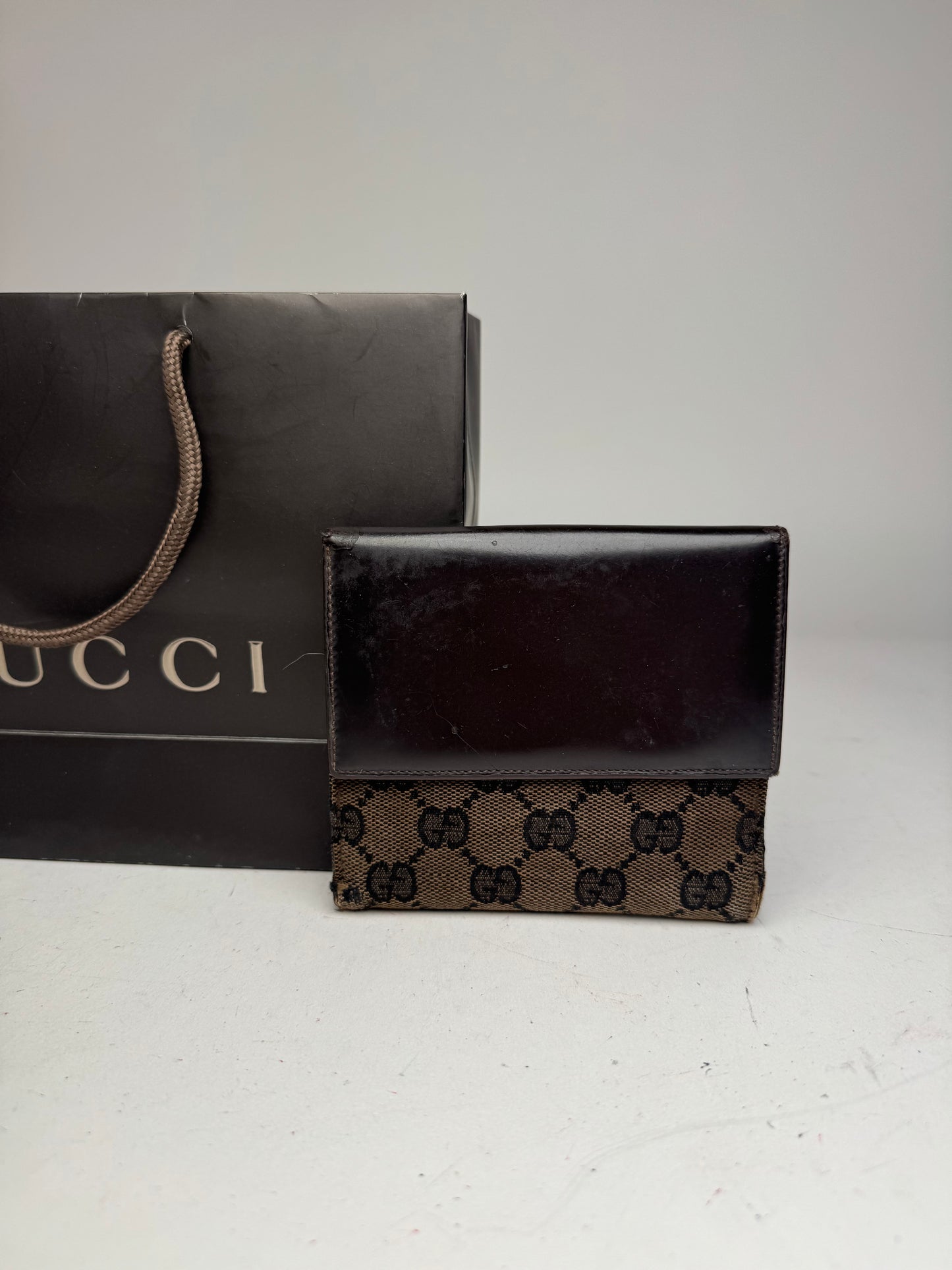 Vintage Gucci Jackie Monogram Wallet Brown Black