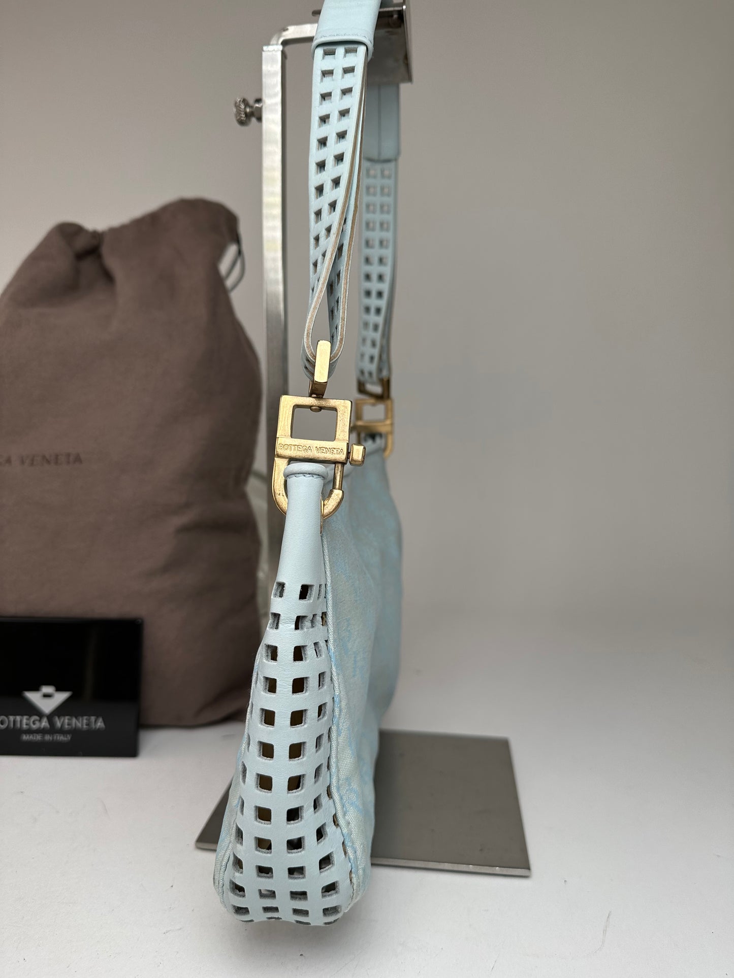 Vintage Bottega Veneta Monogram Suede Leather Bag Turquoise