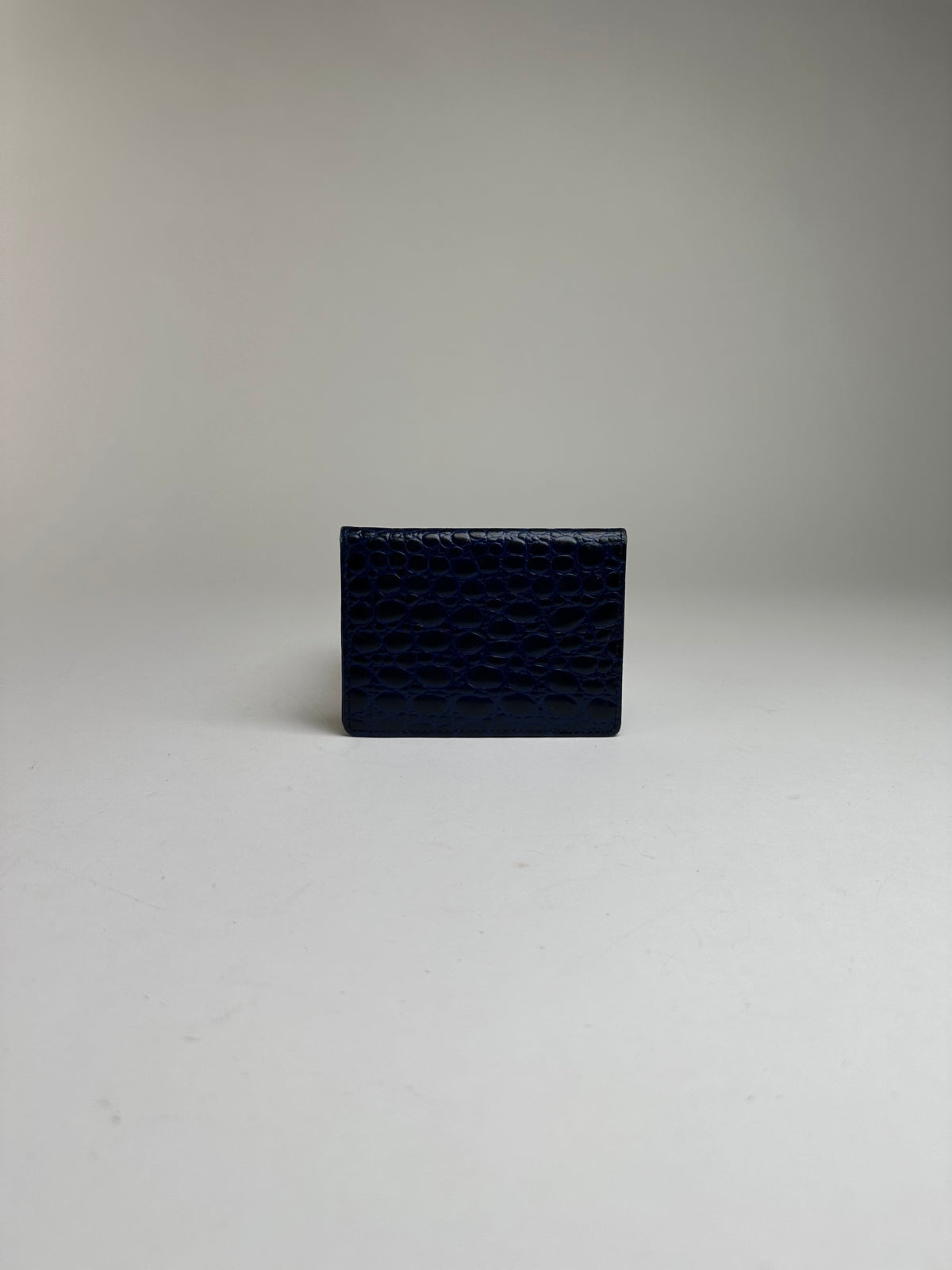 Vintage Versace Crocodile-Effect Bifold Wallet c. Early 1990s Navy