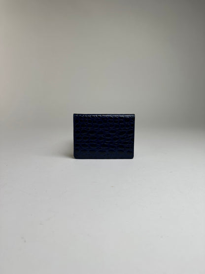 Vintage Versace Crocodile-Effect Bifold Wallet c. Early 1990s Navy