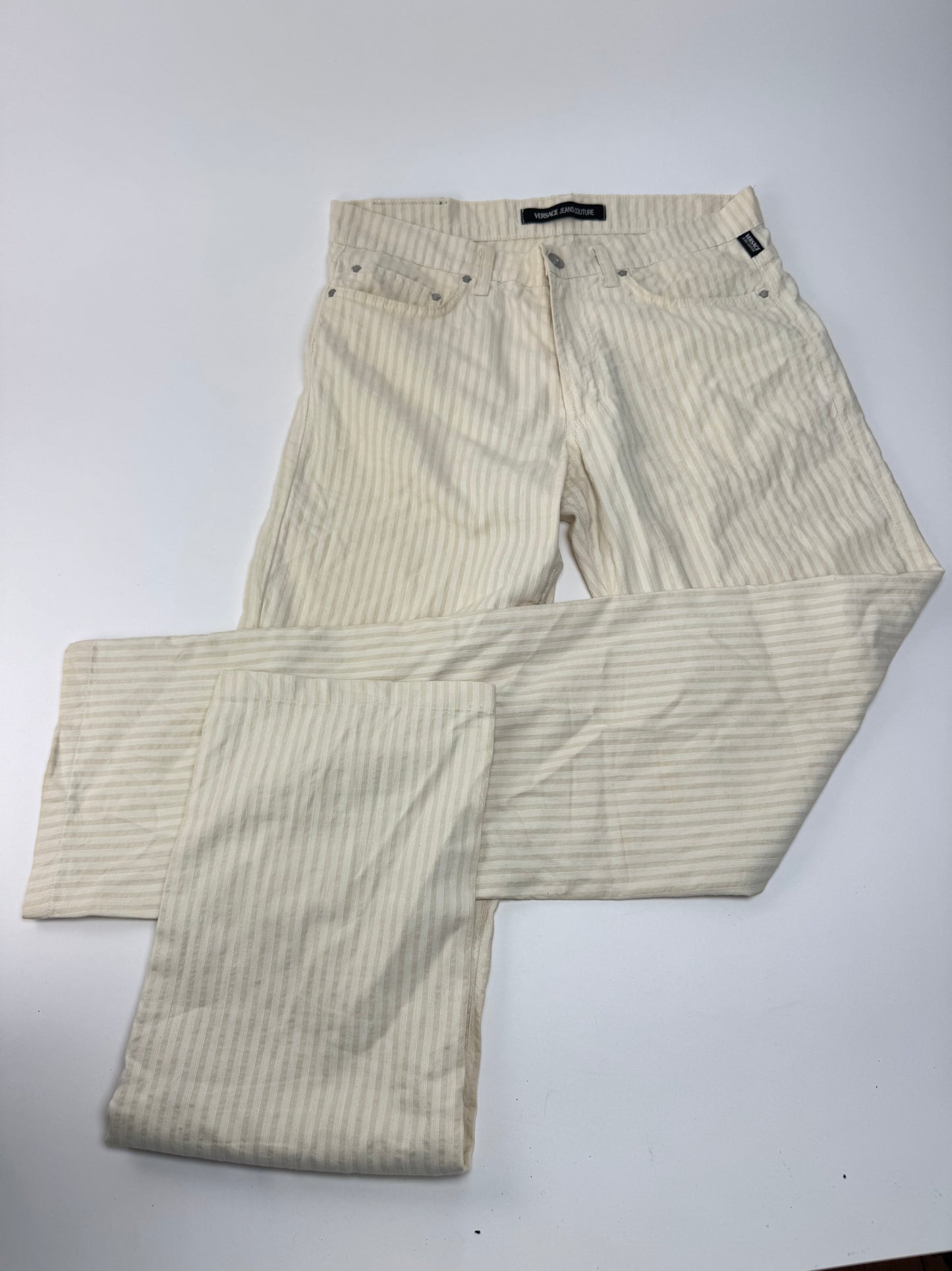 Vintage Versace pants white beige striped M