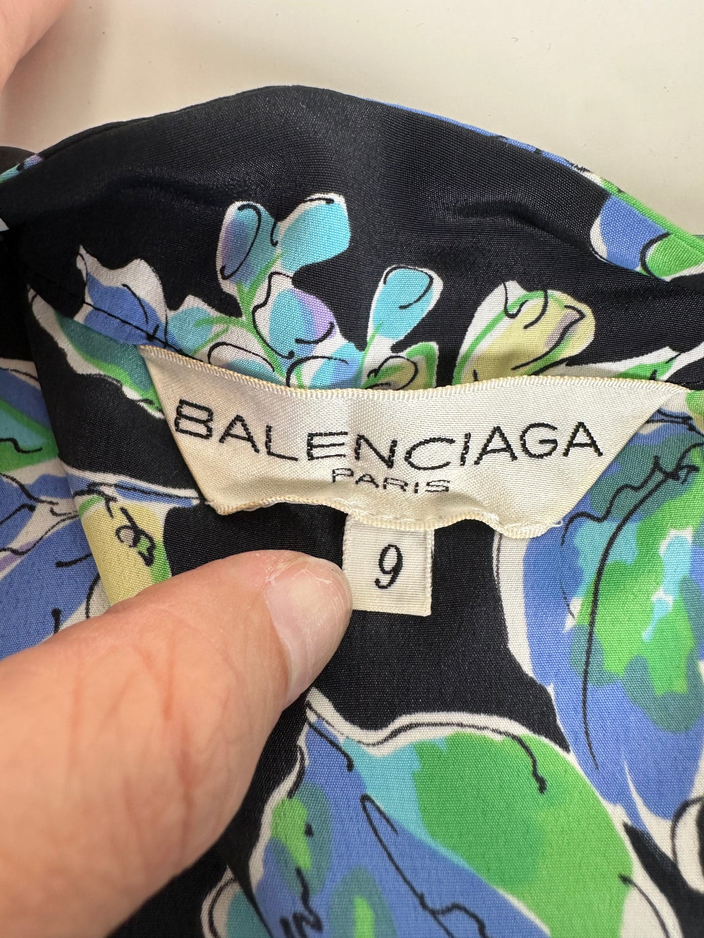 Vintage Balenciaga Silk Kimono Black Green Blue L