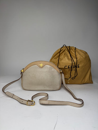 Vintage Celine Snake Emblossed Triomphe Leather Shoulder Bag White