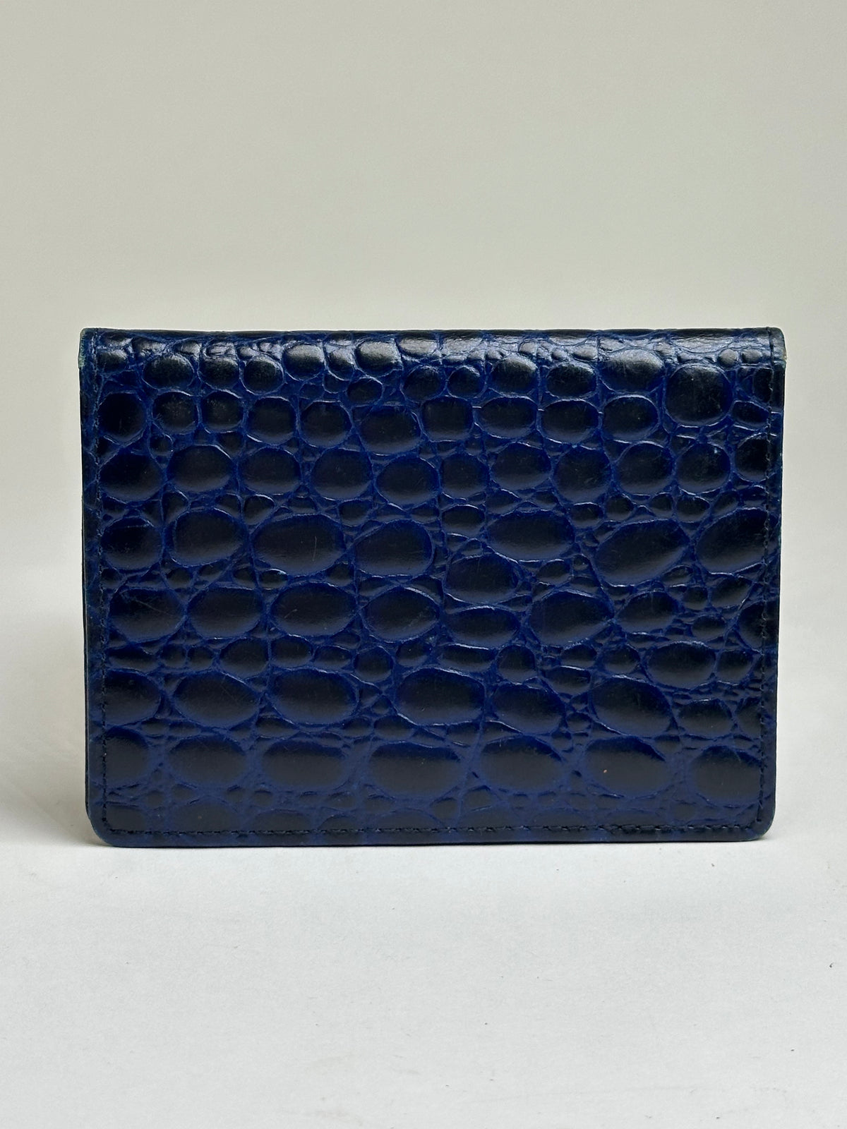 Vintage Versace Crocodile-Effect Bifold Wallet c. Early 1990s Navy