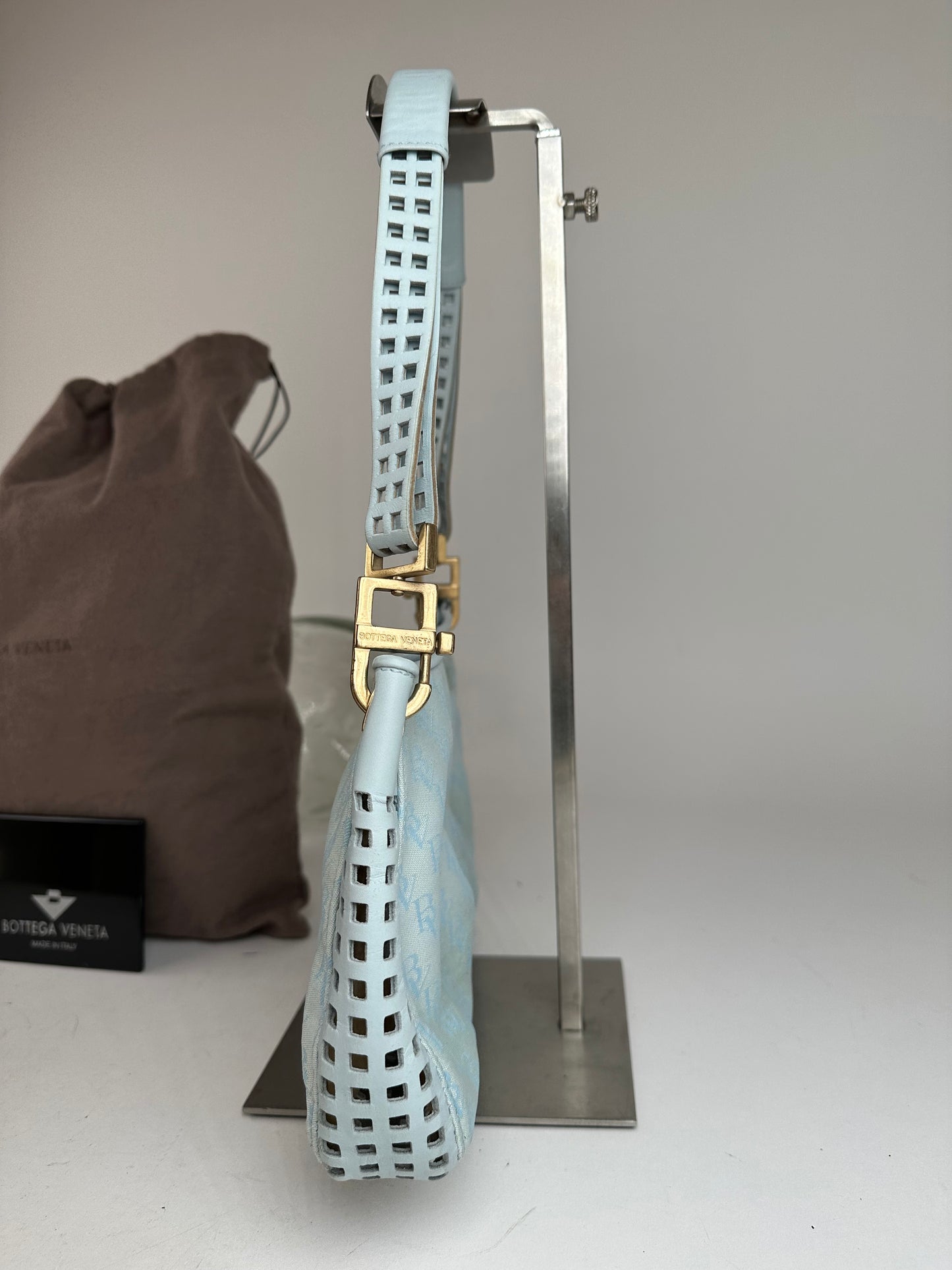 Vintage Bottega Veneta Monogram Suede Leather Bag Turquoise