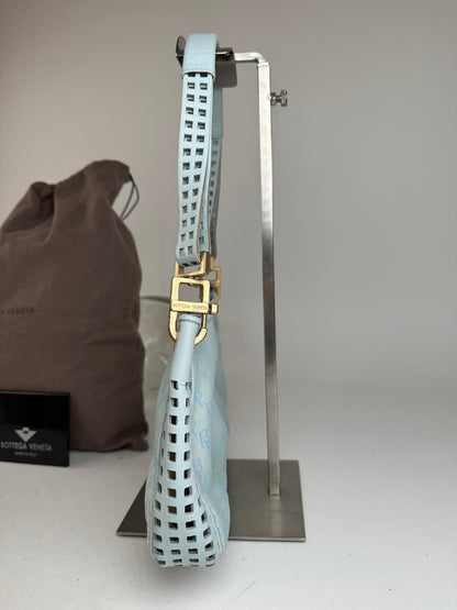 Vintage Bottega Veneta Monogram Suede Leather Bag Turquoise