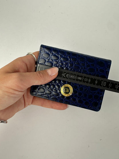 Vintage Versace Crocodile-Effect Bifold Wallet c. Early 1990s Navy
