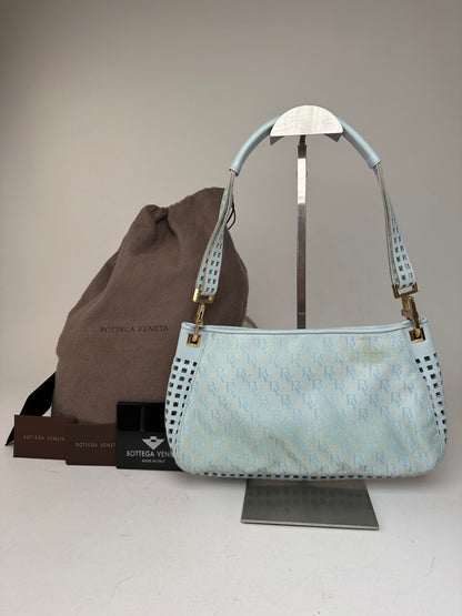 Vintage Bottega Veneta Monogram Suede Leather Bag Turquoise