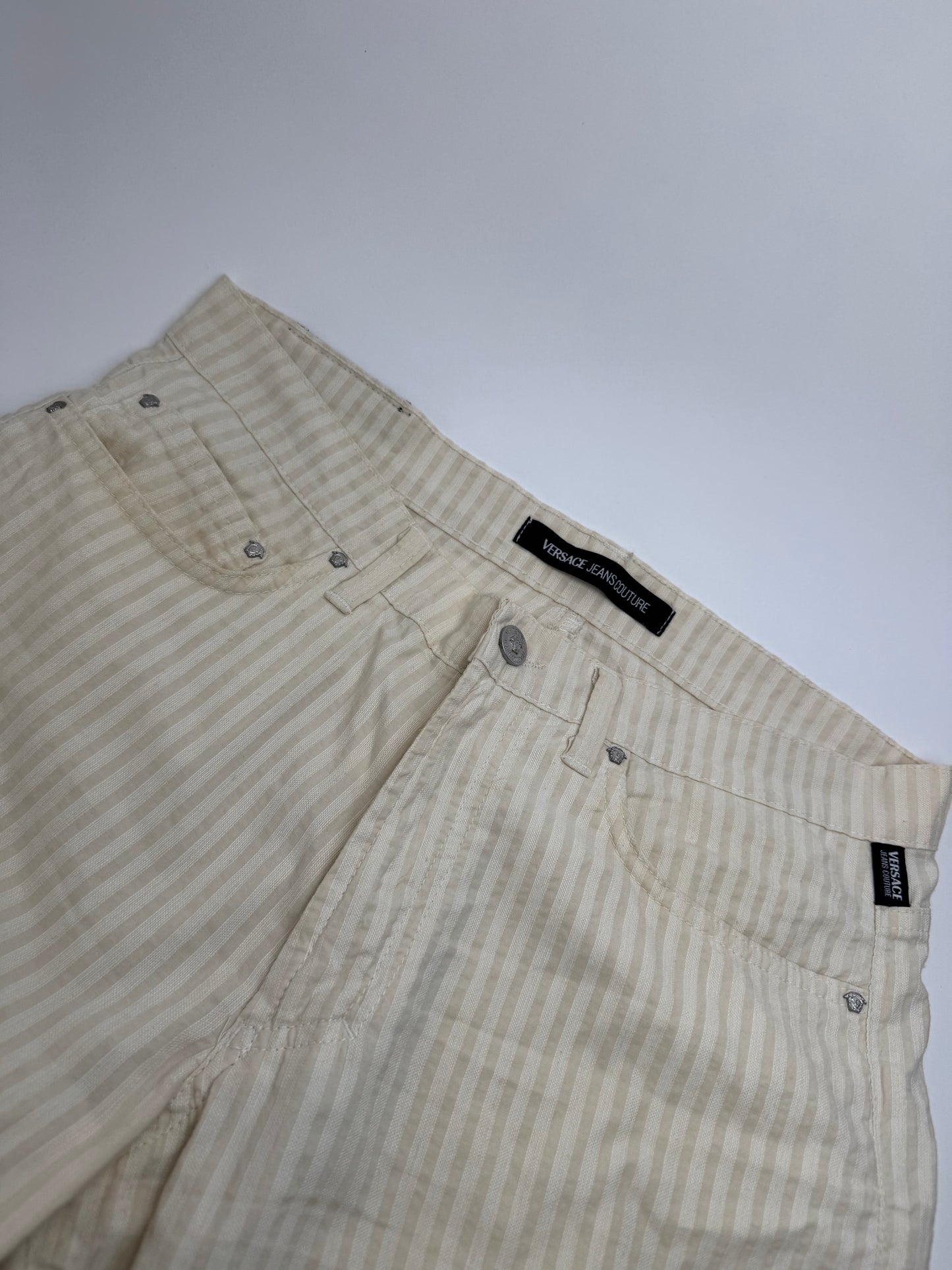 Vintage Versace pants white beige striped M