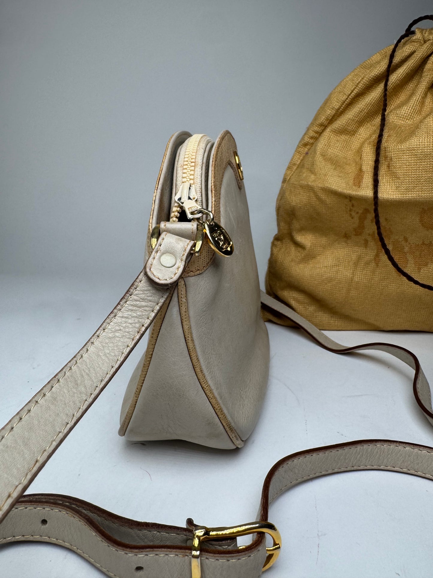 Vintage Celine Snake Emblossed Triomphe Leather Shoulder Bag White