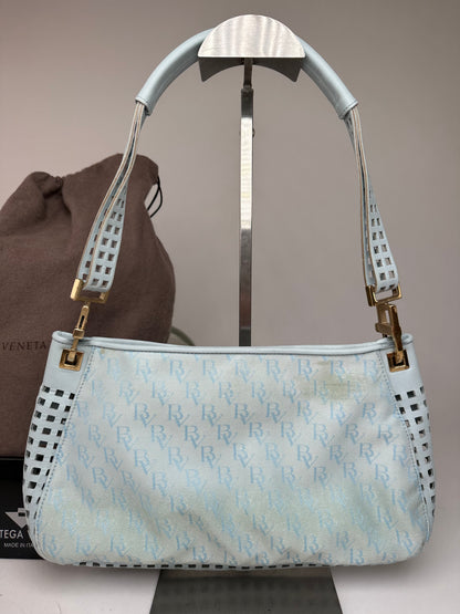 Vintage Bottega Veneta Monogram Suede Leather Bag Turquoise