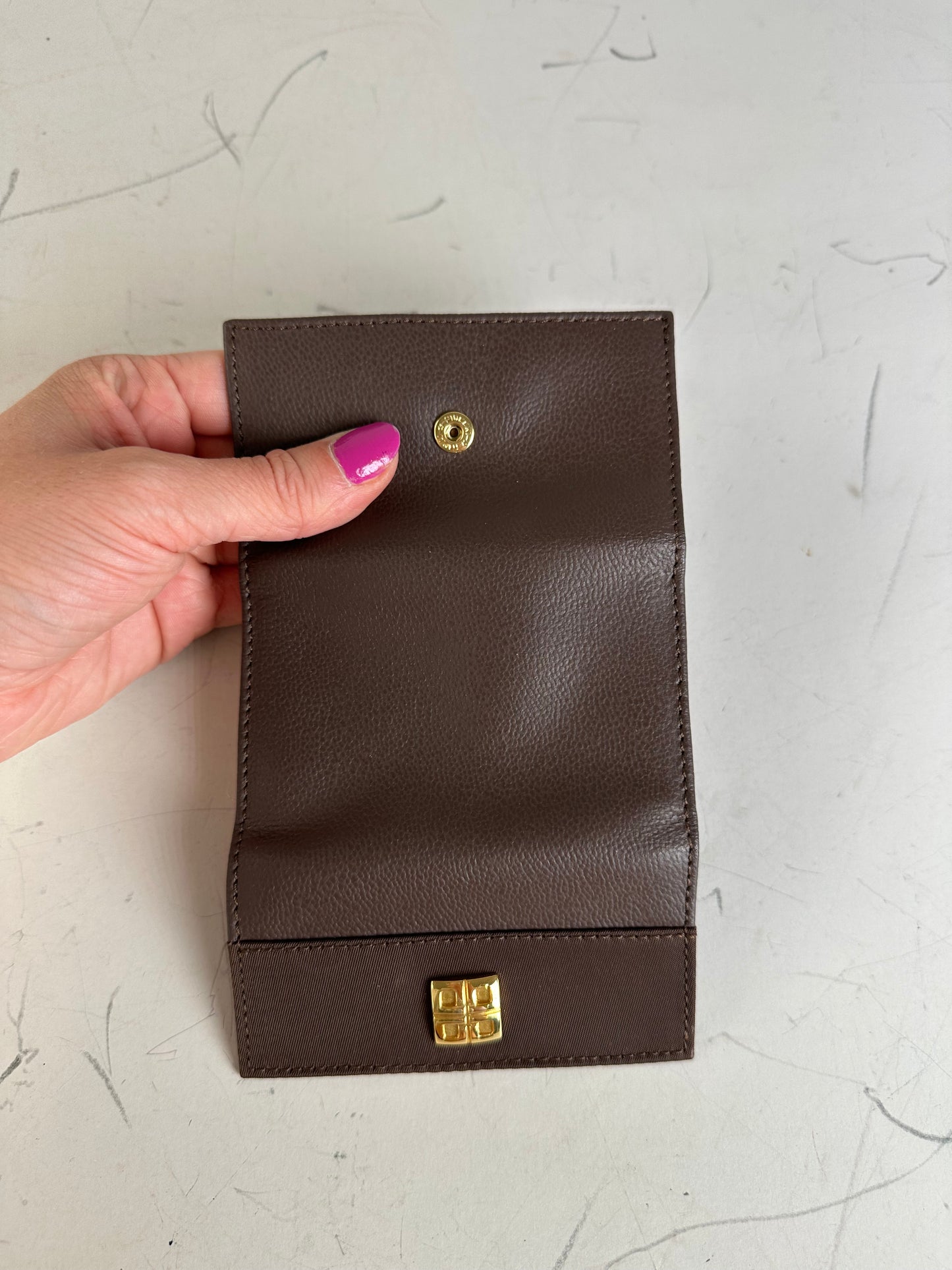 Vintage Givenchy Calfskin Leather Key Holder Dark Brown Gold