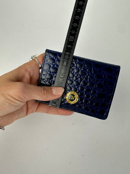 Vintage Versace Crocodile-Effect Bifold Wallet c. Early 1990s Navy