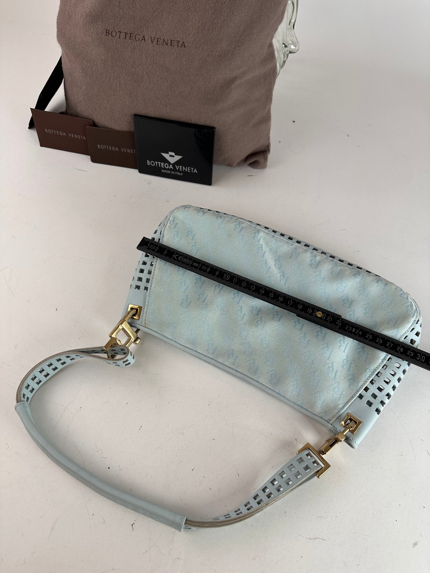 Vintage Bottega Veneta Monogram Suede Leather Bag Turquoise