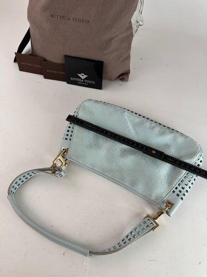 Vintage Bottega Veneta Monogram Suede Leather Bag Turquoise