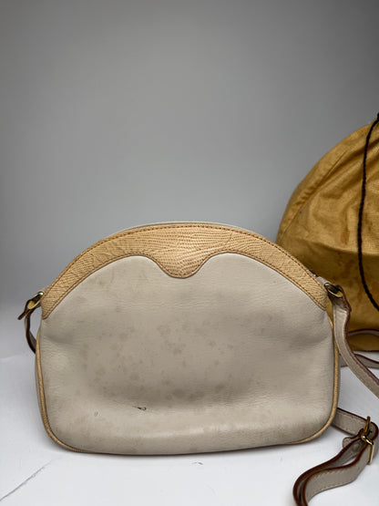 Vintage Celine Snake Emblossed Triomphe Leather Shoulder Bag White