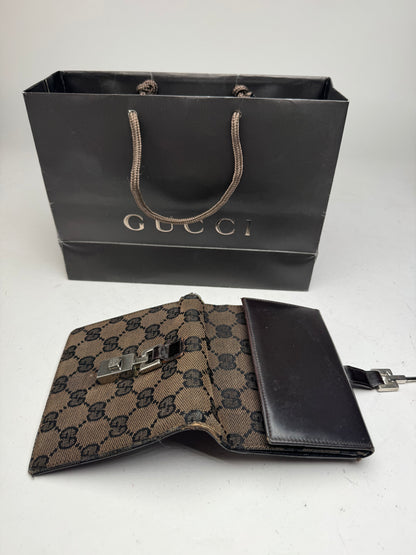 Vintage Gucci Jackie Monogram Wallet Brown Black