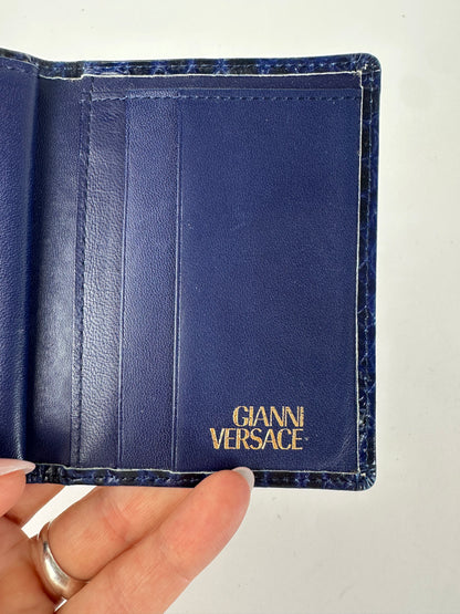 Vintage Versace Crocodile-Effect Bifold Wallet c. Early 1990s Navy