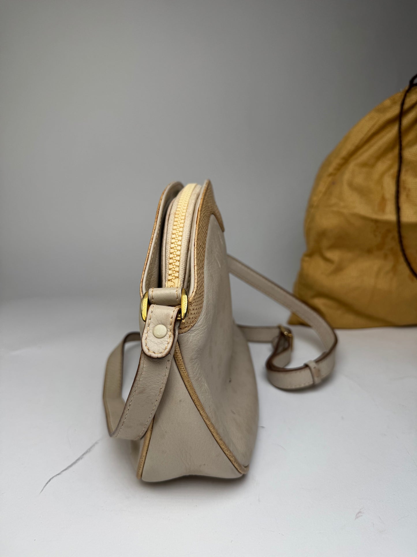 Vintage Celine Snake Emblossed Triomphe Leather Shoulder Bag White