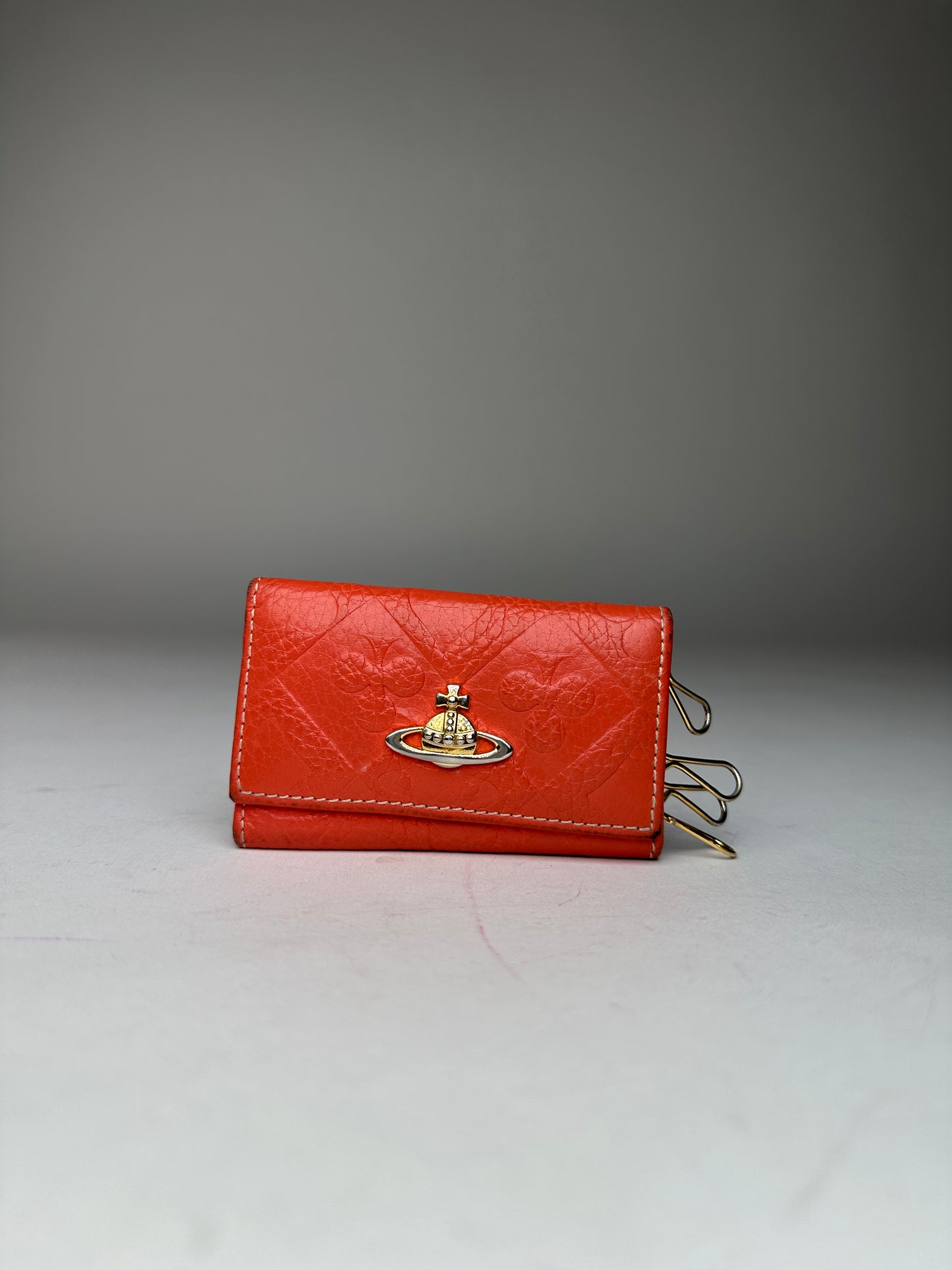 Vintage Vivienne Westwood Orb Monogram Leather Key Holder Orange