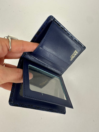Vintage Versace Crocodile-Effect Bifold Wallet c. Early 1990s Navy