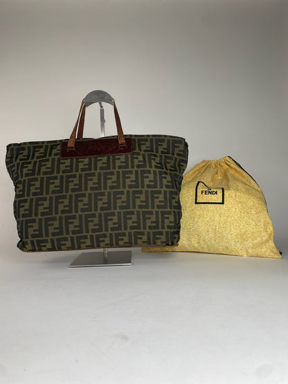 Vintage Fendi FF Monogram Canvas Leather Handbag Khaki Brown