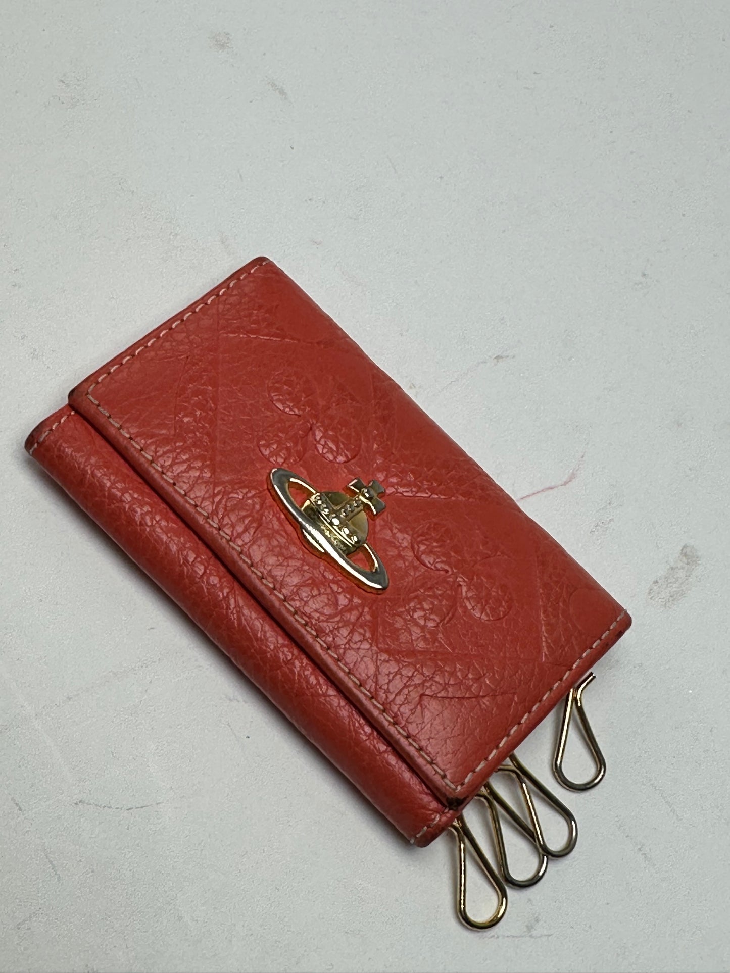 Vintage Vivienne Westwood Orb Monogram Leather Key Holder Orange