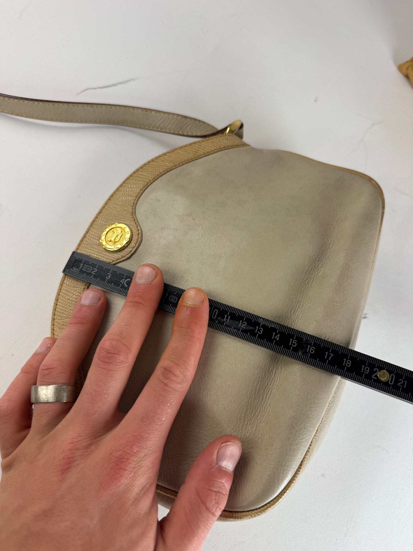 Vintage Celine Snake Emblossed Triomphe Leather Shoulder Bag White
