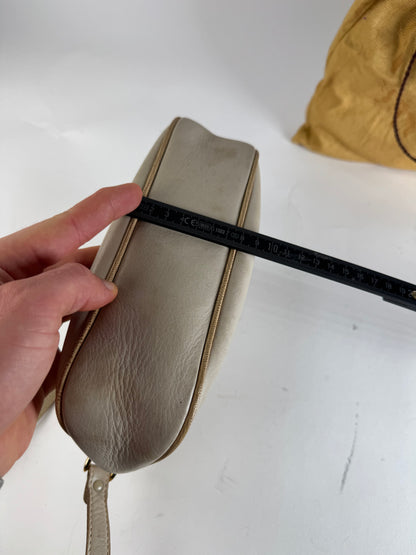 Vintage Celine Snake Emblossed Triomphe Leather Shoulder Bag White