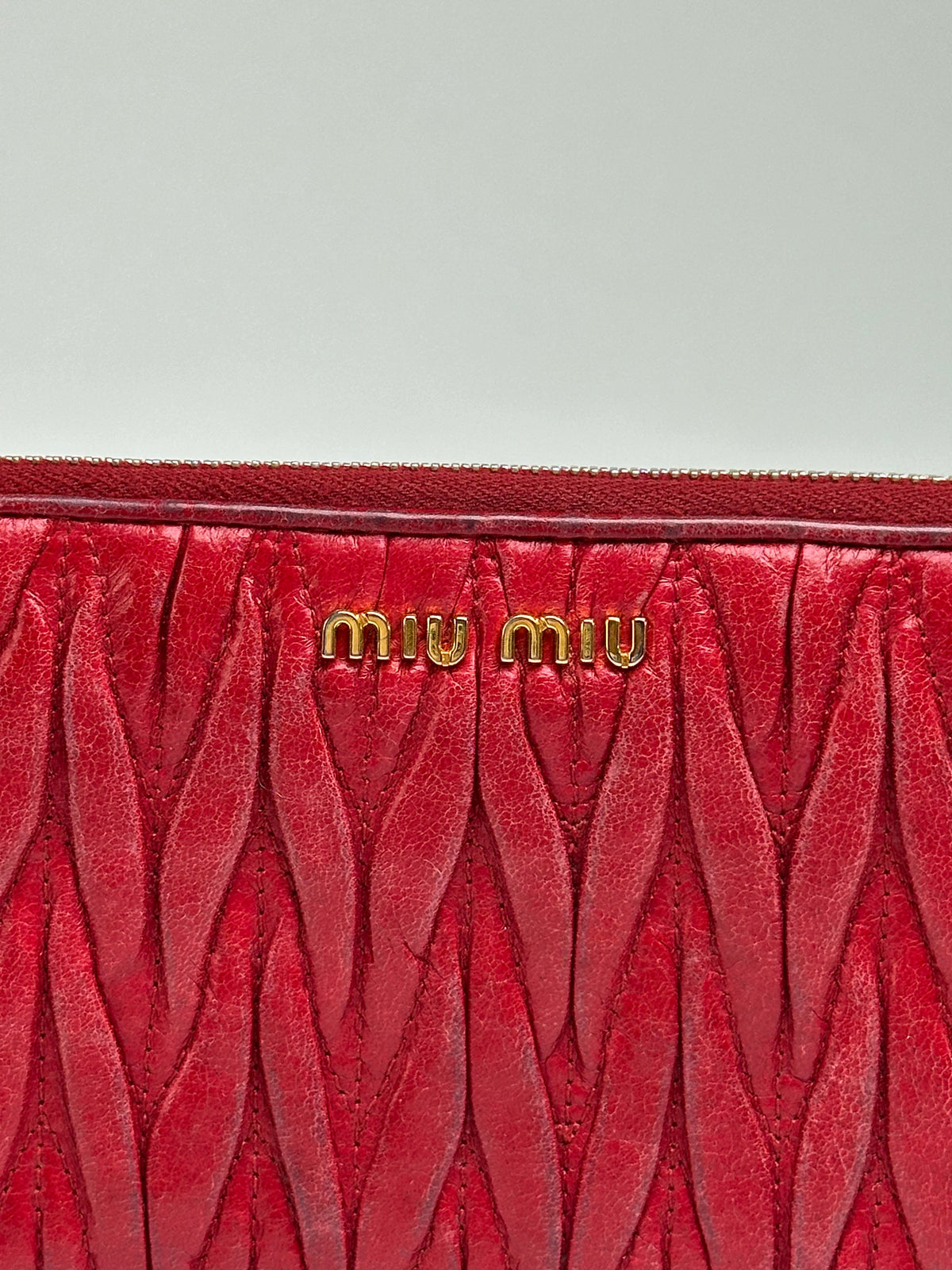 Vintage Miu Miu Matelassé Quilted Leather Bifold Wallet c. 2006–2015 Red