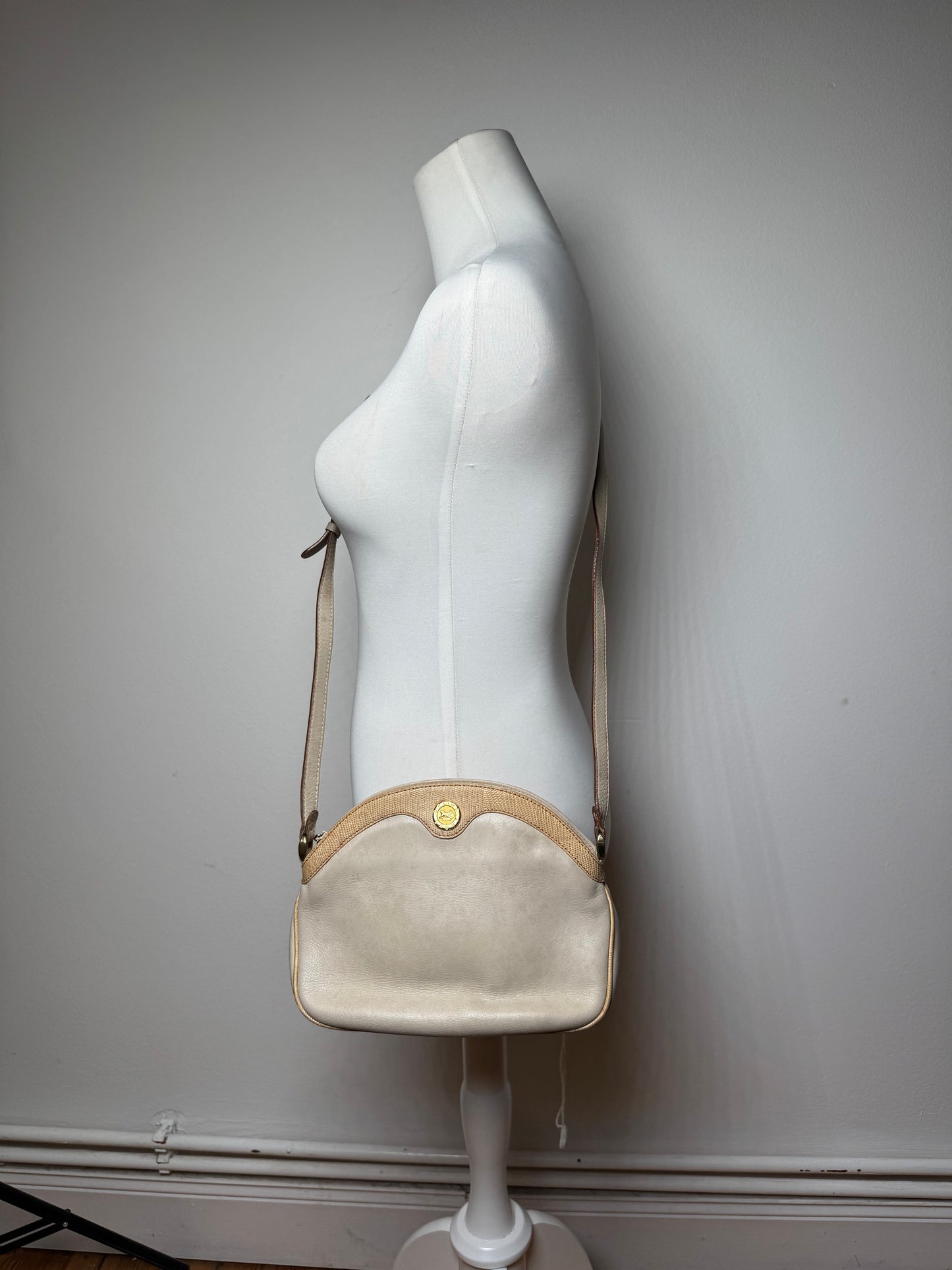 Vintage Celine Snake Emblossed Triomphe Leather Shoulder Bag White