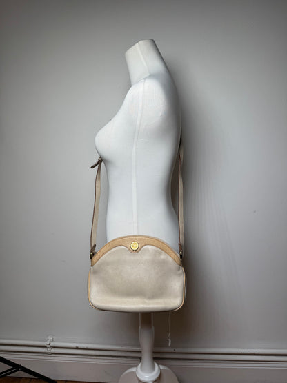 Vintage Celine Snake Emblossed Triomphe Leather Shoulder Bag White