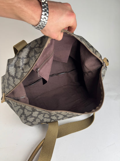 Vintage Yves Saint Laurent Stone Emblossed Leather Handbag Grey Black Brown