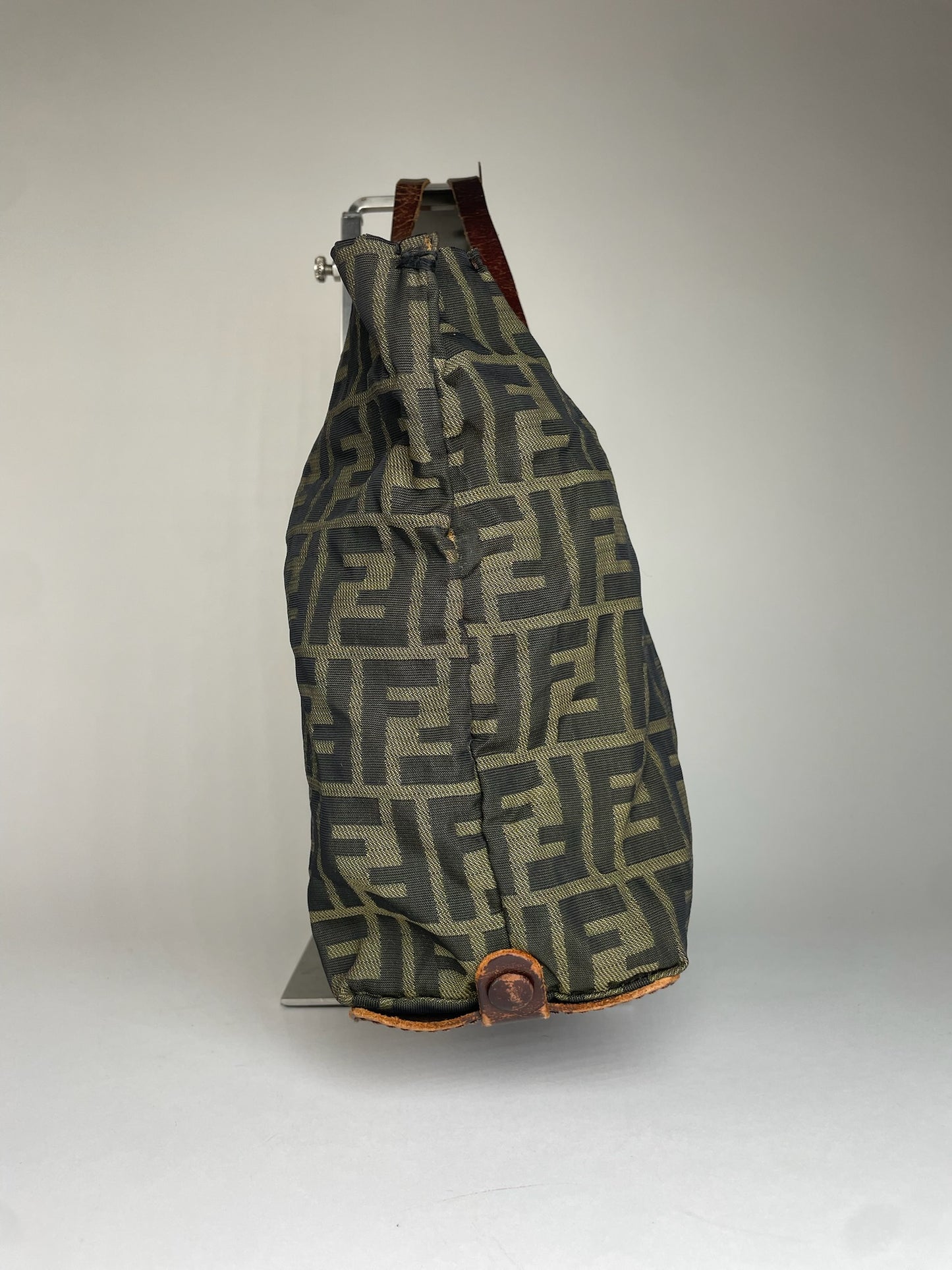 Vintage Fendi FF Monogram Canvas Leather Handbag Khaki Brown