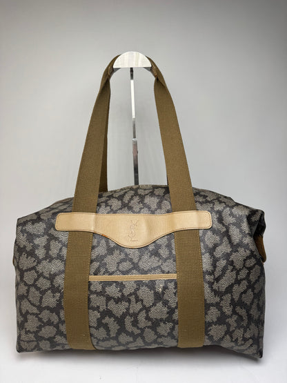 Vintage Yves Saint Laurent Stone Emblossed Leather Handbag Grey Black Brown