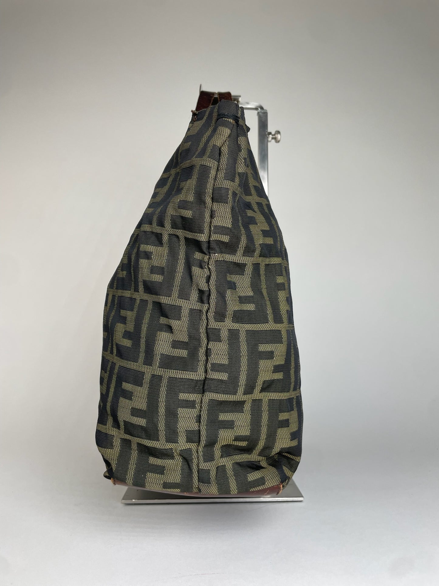 Vintage Fendi FF Monogram Canvas Leather Handbag Khaki Brown