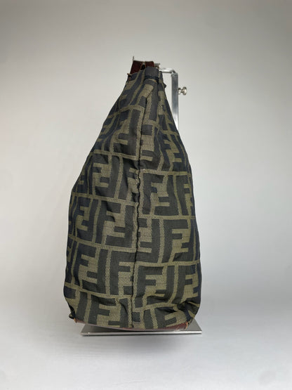 Vintage Fendi FF Monogram Canvas Leather Handbag Khaki Brown