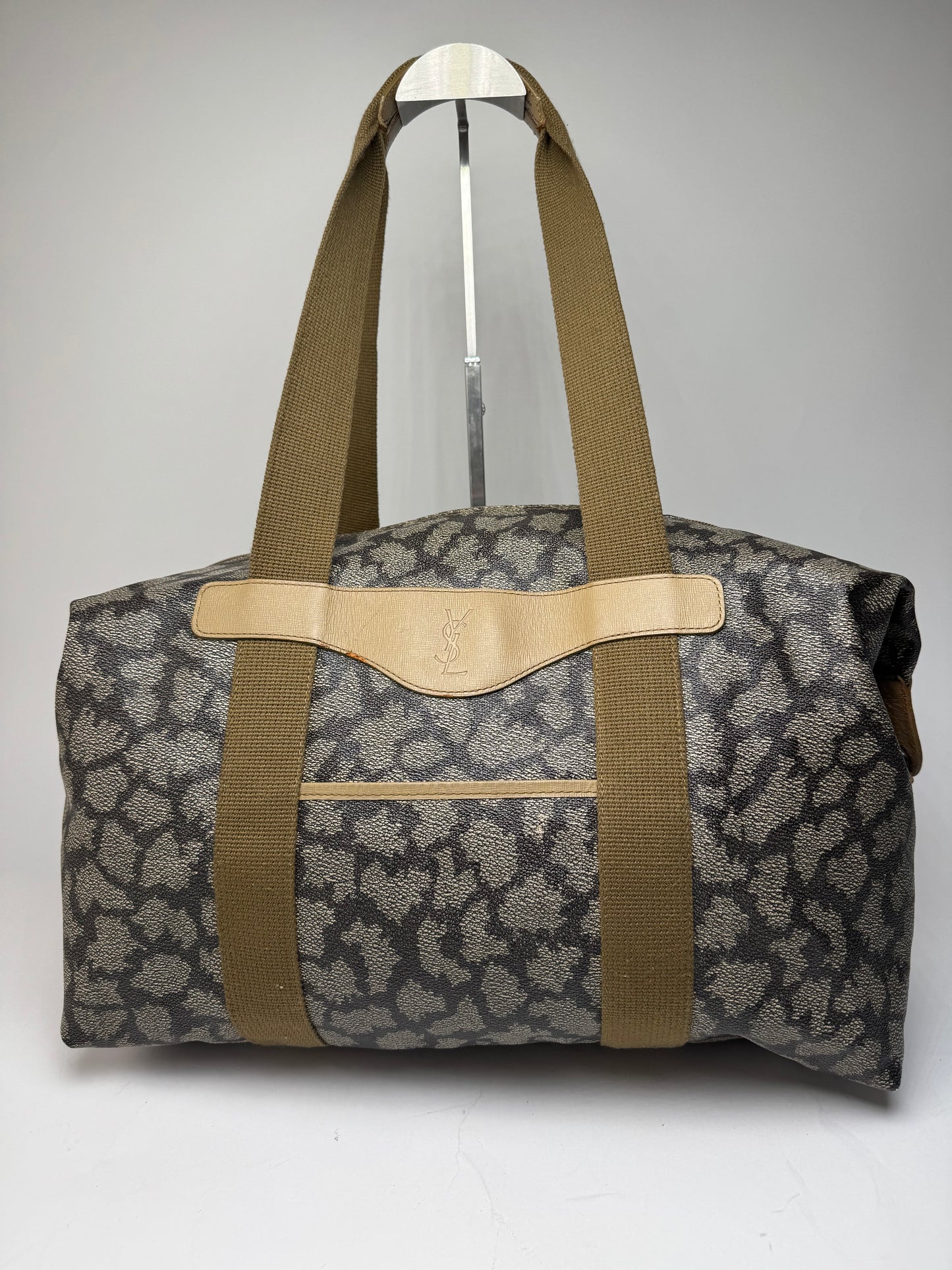 Vintage Yves Saint Laurent Stone Emblossed Leather Handbag Grey Black Brown