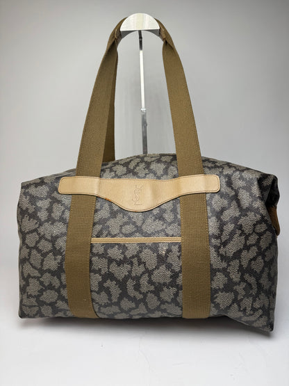 Vintage Yves Saint Laurent Stone Emblossed Leather Handbag Grey Black Brown