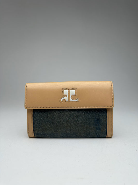 Vintage Courreges Leather Denim Wallet brown navy