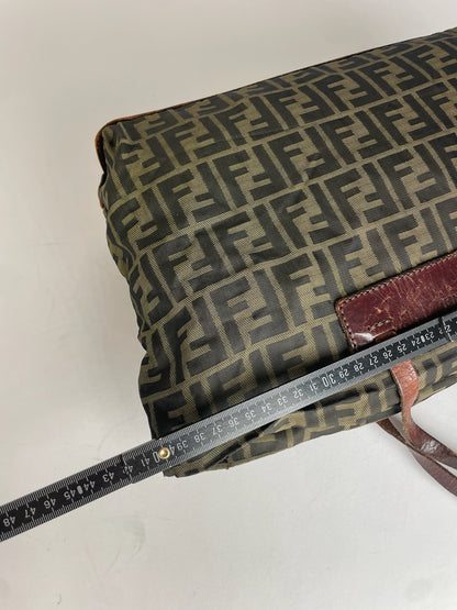 Vintage Fendi FF Monogram Canvas Leather Handbag Khaki Brown