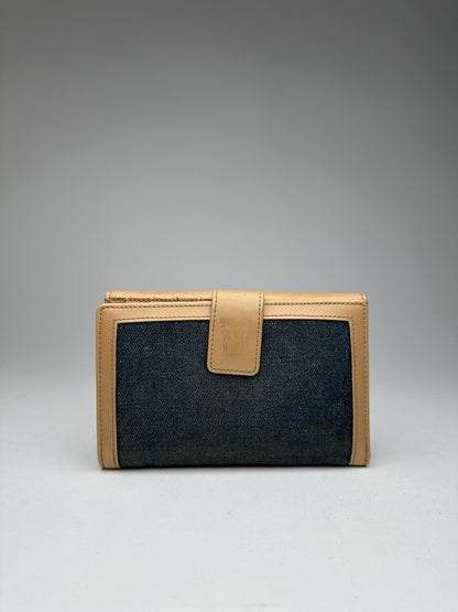 Vintage Courreges Leather Denim Wallet brown navy