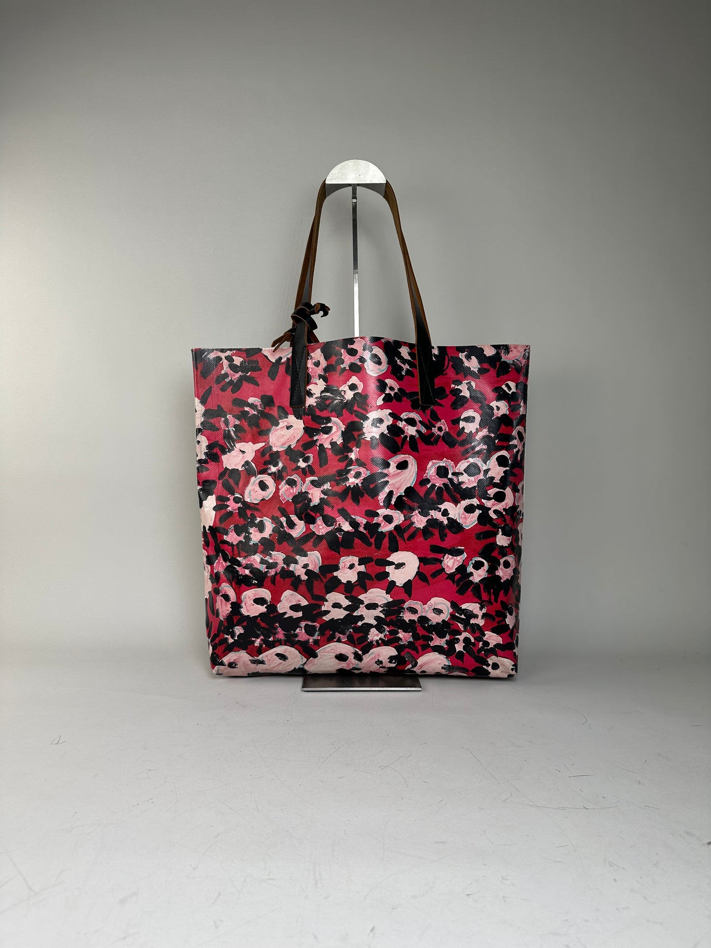 Vintage Marni Floral Coated Canvas Tote Red Pink Black