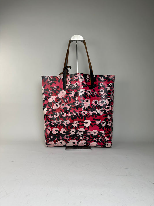 Vintage Marni Coated Canvas Tote Bag Red Pink Black