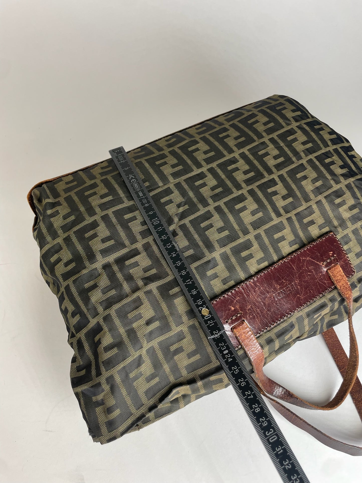 Vintage Fendi FF Monogram Canvas Leather Handbag Khaki Brown